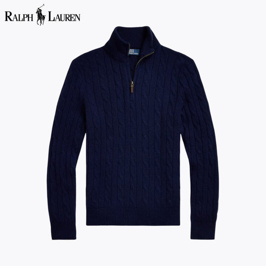 RL Pull en cachemire à maille torsadée et fermeture éclair au quart