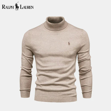 RL Pull en laine à col roulé en maille torsadée