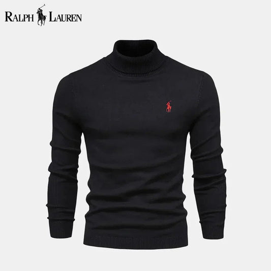 RL Pull en laine à col roulé en maille torsadée