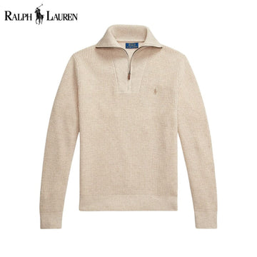 RL Pull  en laine et coton à maille gaufrée et fermeture éclair au quart